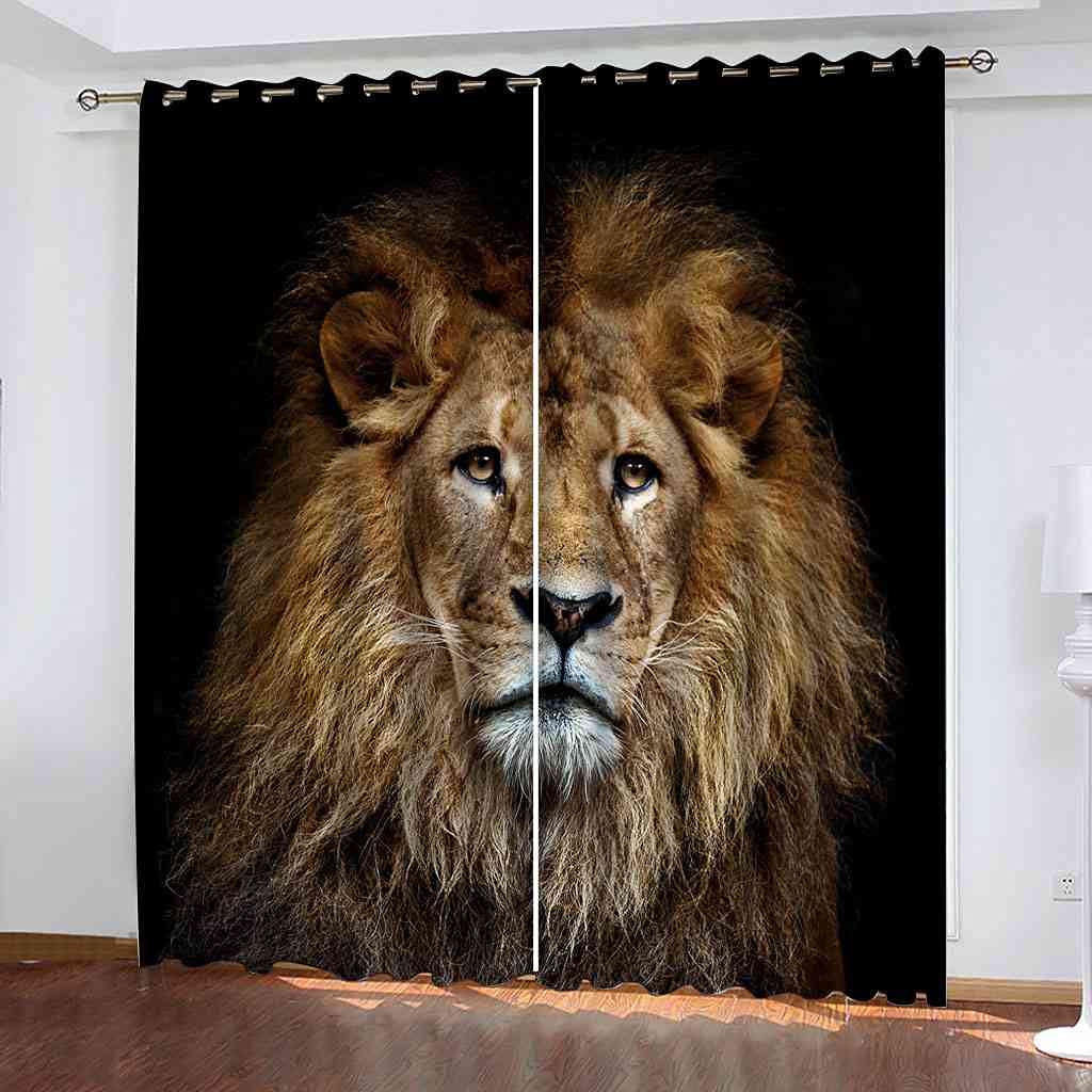 Rideaux occultants lion animal 140x160 cm lot de 2