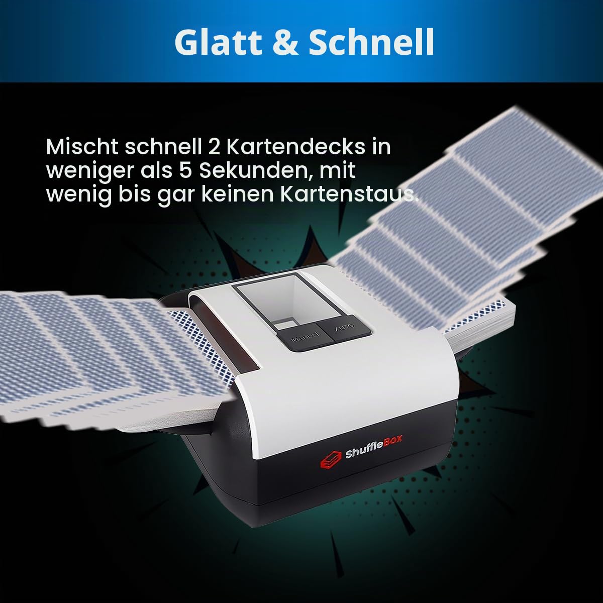Shufflebox S1 automatischer Kartenmischer 2000mAh wiederaufladbar eingebaut Batterie 2-Deck Ultra leise Shuffling-Maschine