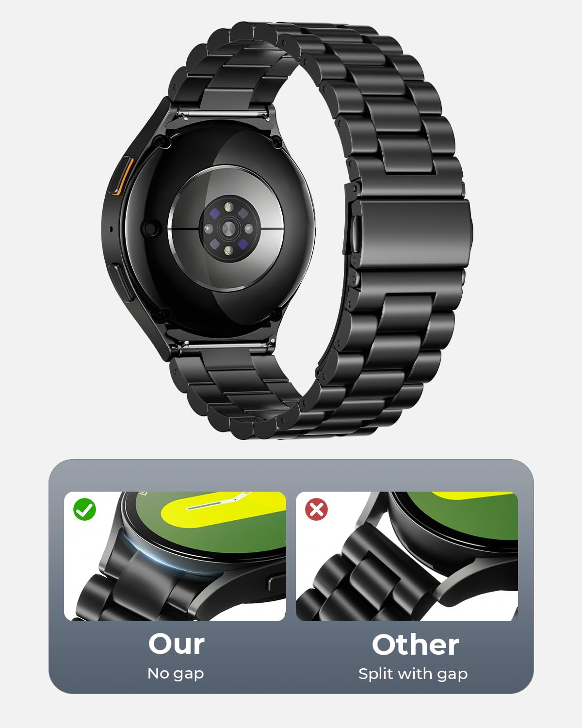 SUNDAREE Cinturino Compatibile con Samsung Galaxy Watch 7 44MM 40MM/Watch 6 Claissc 47MM/5 Pro 45MM,No Gap Uomo Metallo Acciaio Orologio Cinturini Ricambio Band per Watch FE/6/5/4 46MM 43MM 42MM,Nero