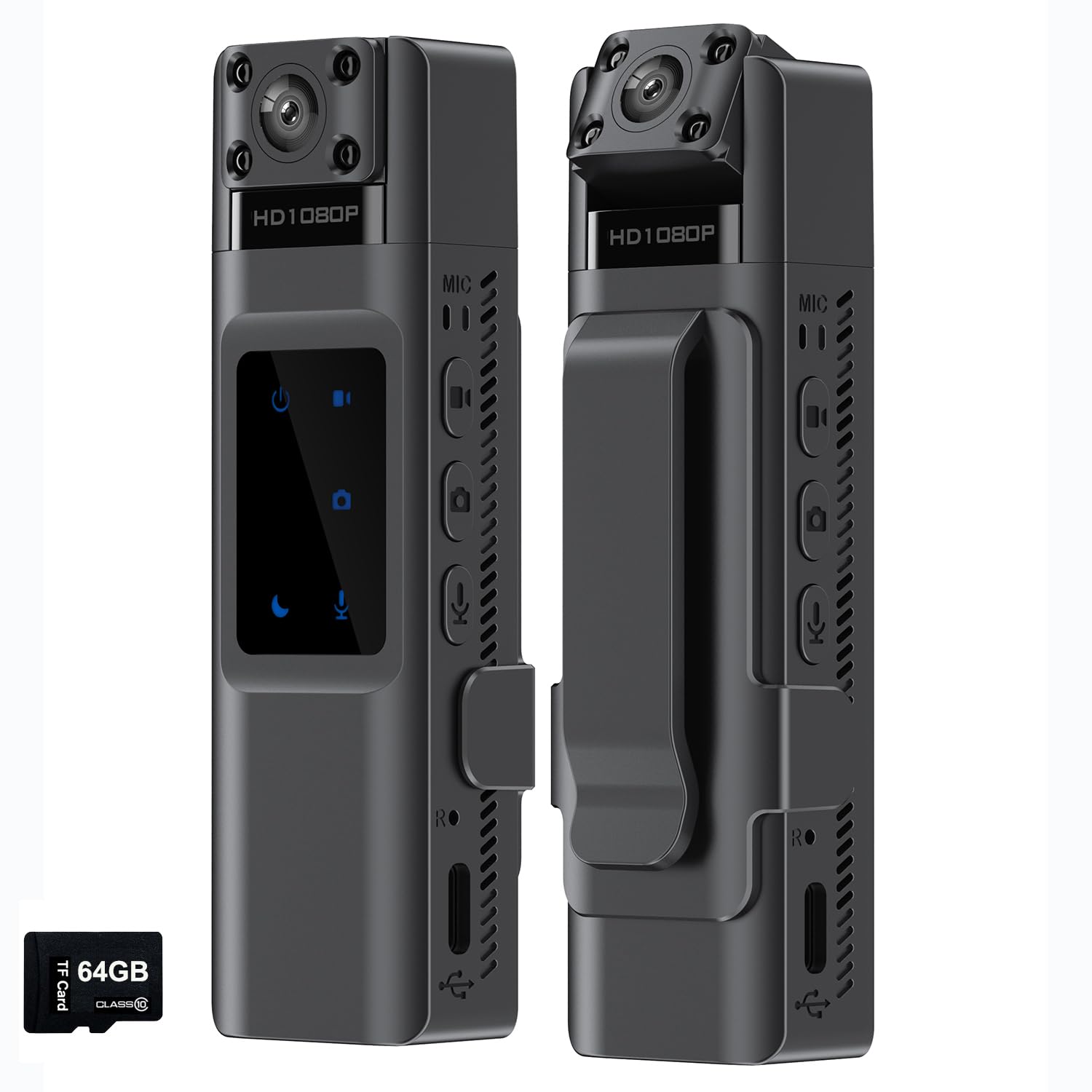 SRIKEKL 1080P HD Body Mounted Camera, Mini Wearable Body Worn Cam with Night Vision,for Law Enforcement Recorder,Indoor/Outdoor Use(64G Memory)