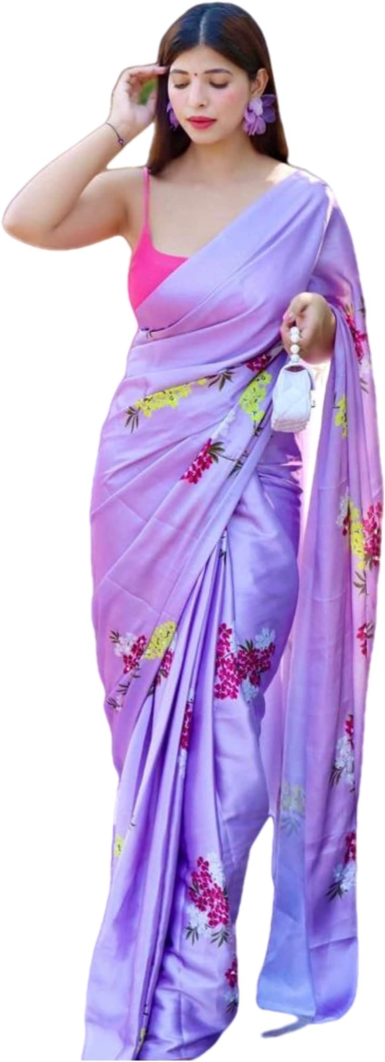 Sidhidata Textile Women's Satin Digital Printed Saree With Unstitched Blouse Piece