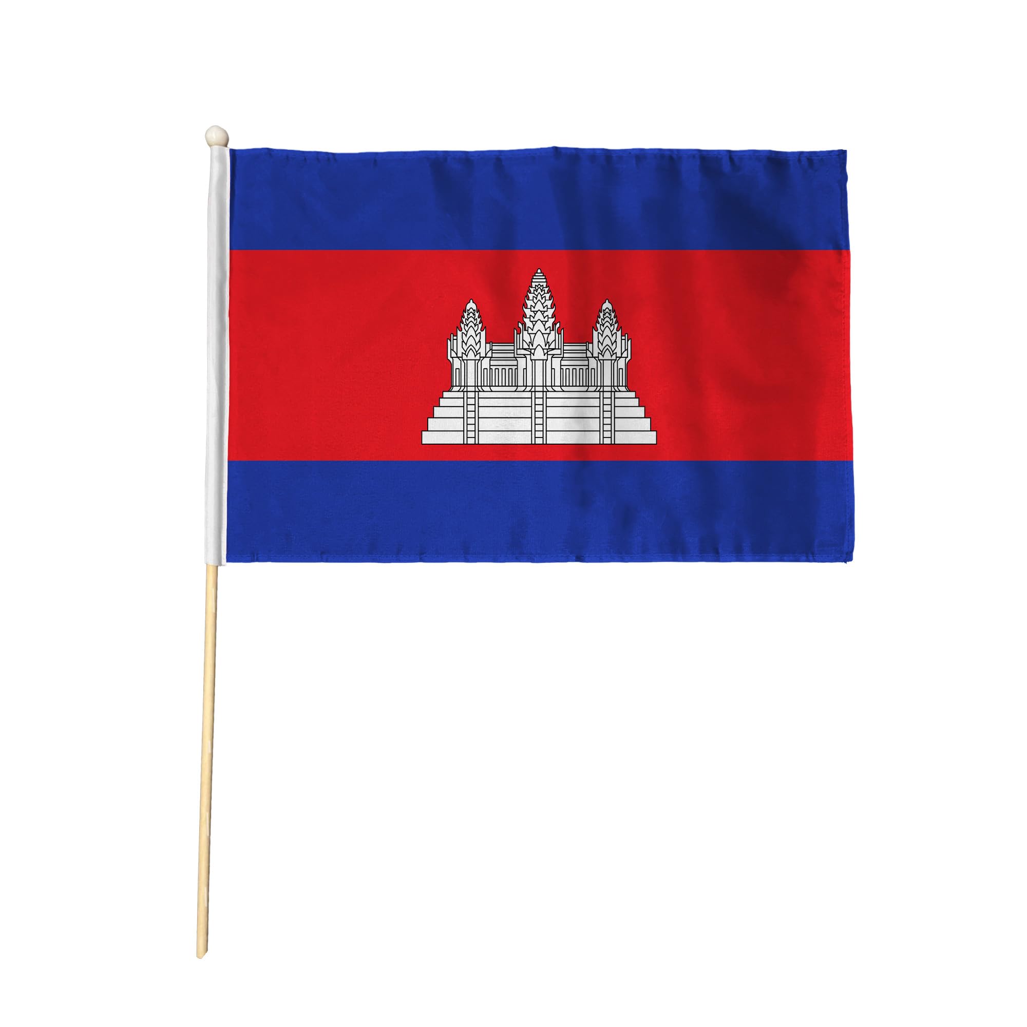 Flagtex Cambodia Hand Waving Flag (9x6 Inch) - Premium Wooden Stick Hand Flag 9x6 Inch Natural Wood Pole Cambodian National Flag Events Parades Celebrations Cultural Festivals — image 1