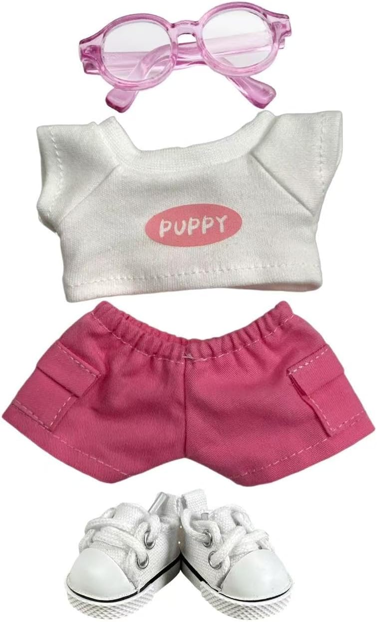 4 Pcs Lububu Doll Clothes - Casual Hoodie Outfit Set with Canvas Shoes, Doll Glasses Suitable for 15cm 17cm Dolls, 6.7inches Clothes Accessories for Dress Up & Display (Black)