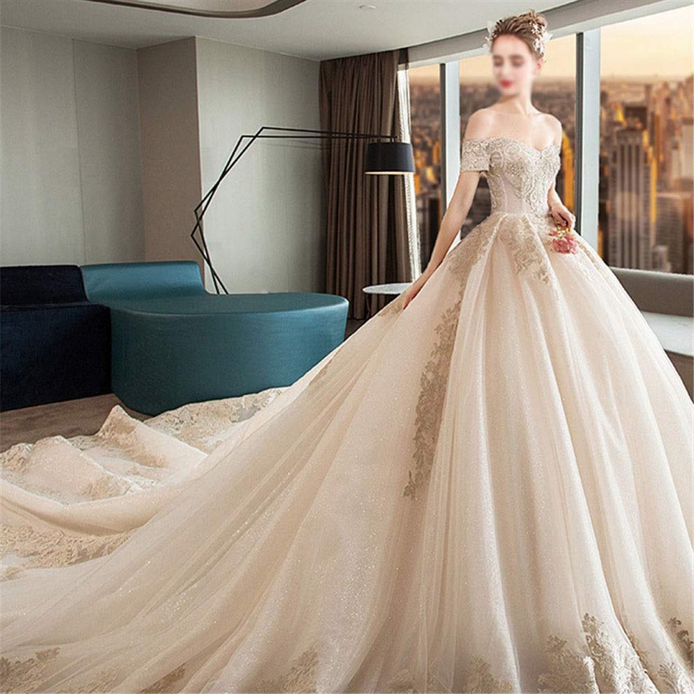 Las Mujeres del Vestido de Novia Tienen Hombros Retro, Delgados Y Elegantes Vestidos Delgados, Vestidos de Novia Tridimensionales, Color de la Foto, l