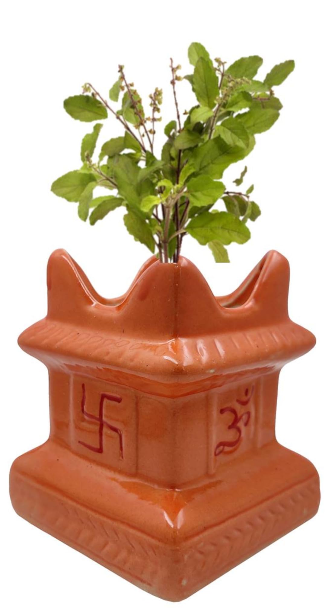 Purpledip Ceramic Tulsi (Thulasi) Planter Flower Pot: Holy Hindu Plant Vase Indoor Outdoor 5.5 Inches Kesari Orange (12551B) (B0D66RMCST) Amazon Price History, Amazon Price Tracker