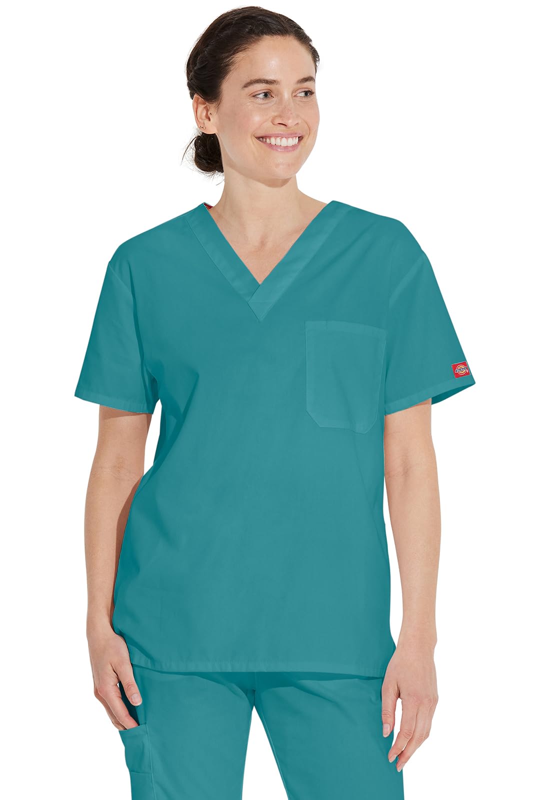 Dickies EDS Signature Men & Women Scrubs Top Tuckable V-Neck 83706, Teal Blue, Medium