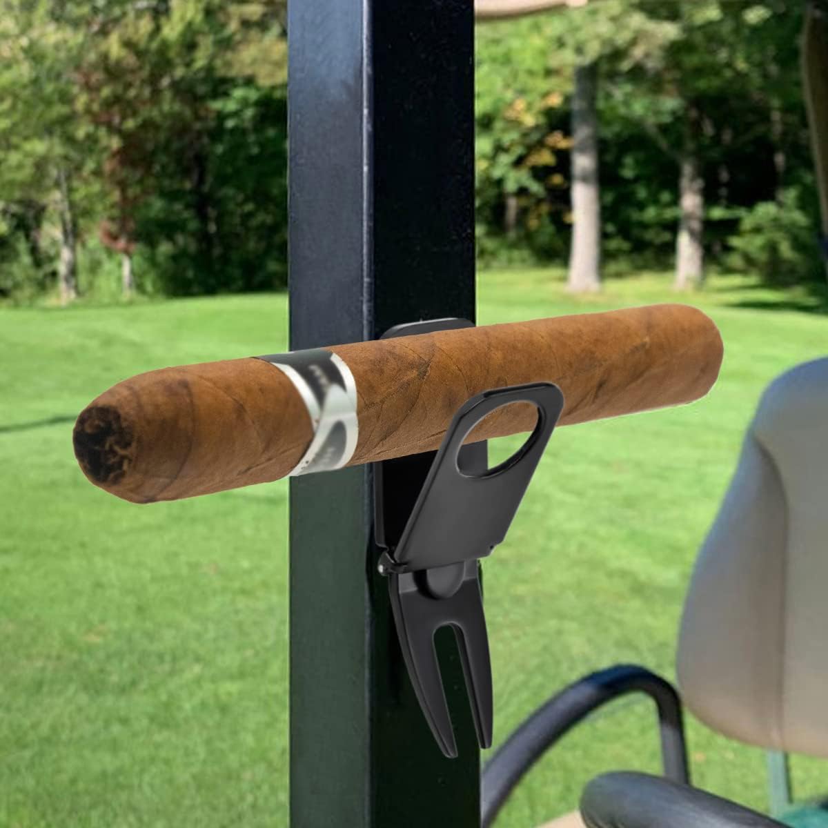 review Zhongyu Divot Repair Tool, Golf Cigar Holder, Golf Divot Tool with Metal Fork Tine Magnetic Ball Marker, All Metal 3 in 1 Golf Cart Cigar Holder, Portable Cigar Rest