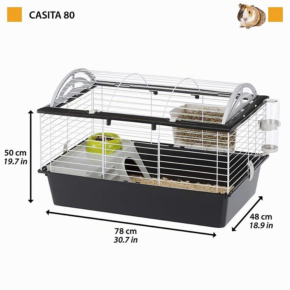 Ferplast Jaula Conejos CASITA 80 - Espaciosa, Techo Abatible, Escalera Frontal, Clips de Seguridad - Fácil Mantenimiento, Accesorios Incluidos - Eco-Sostenible - 78 x 48 x h 50 cm