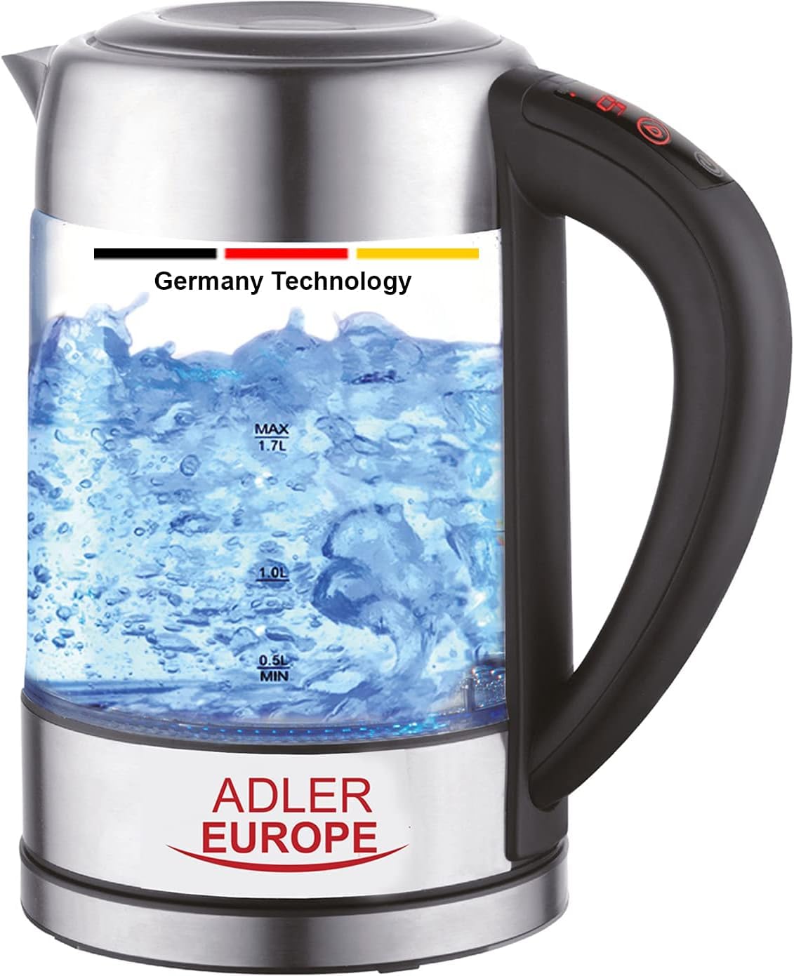 Adlereurope Adler Germany technology touch control smart glass kettle with temperature LCD Display 2200W (ADLER Europe) Chlorine removal function 1 year warranty