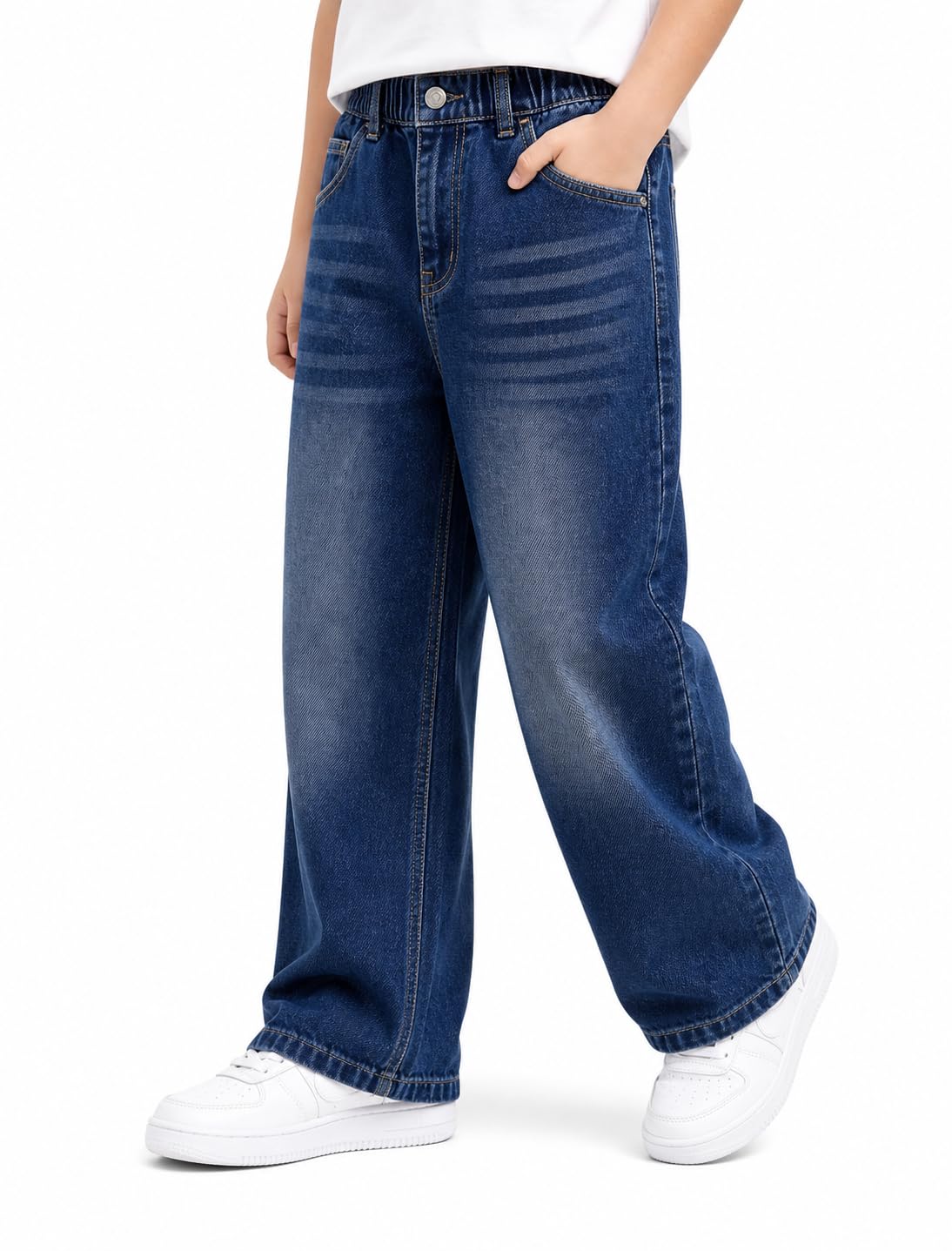 JiAmy Baggy Jeans Jungen Weites Bein Gummibund Denim Jeanshosen Gr.120-170 | Baumwolle Lässige kinder Jeans Jungen Elastischer Freizeithose für 5-14 Jahren