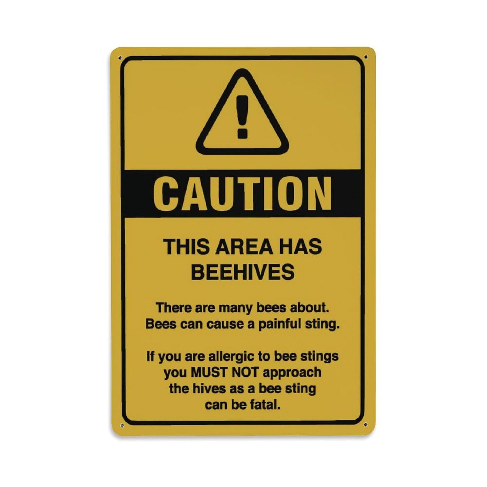 Caution This Area Has Beehives Sign Vintage Aluminium Metal Sign, Retro Wall Decor for Home, Bar, Garage & Farmhouse 30x20cm