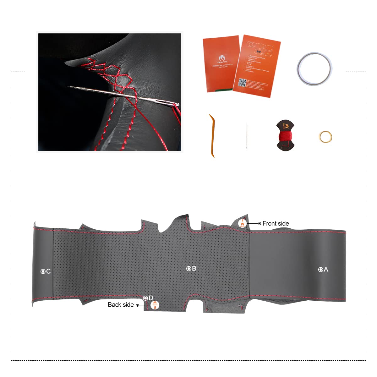 MEWANT Housse De Volant pour Opel Astra K/Corsa F/Corsa E (OPC)/Combo E/Grandland X/Insignia/Insignia CT/Mokka Couvre Volant en Cuir Véritable Cousu à La Main