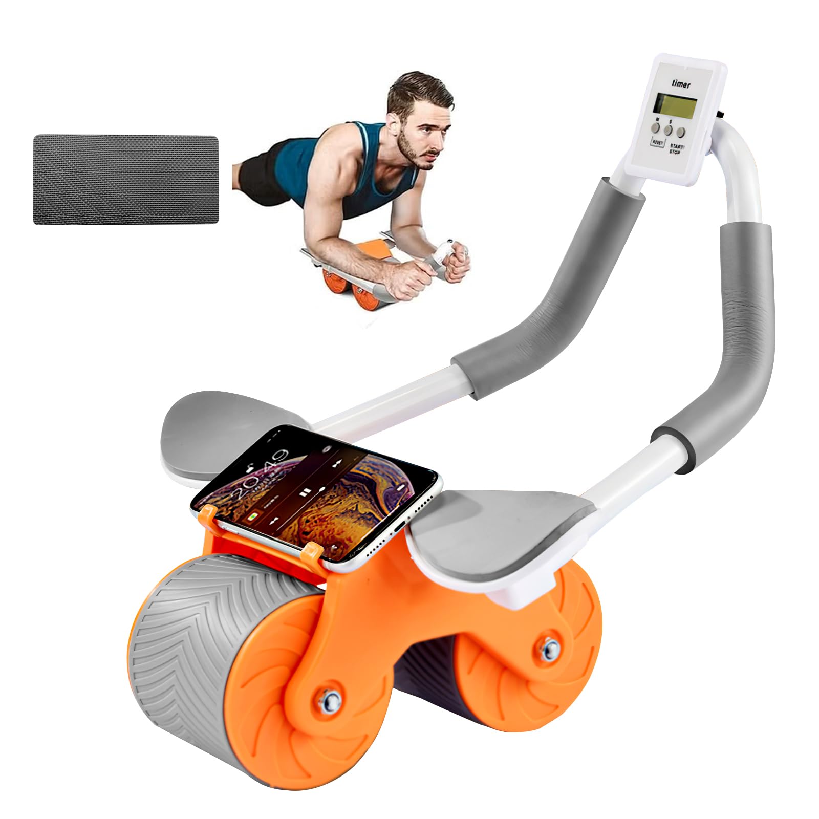 COOLBABY Ab Roller Wheel, Elbow Support Automatic Rebound Abdominal Wheel, with Knee Mat & Timer, for Abs Workout Equipment, Core Strengthening Trainer Fitness Belly Training for Men and women, Orange