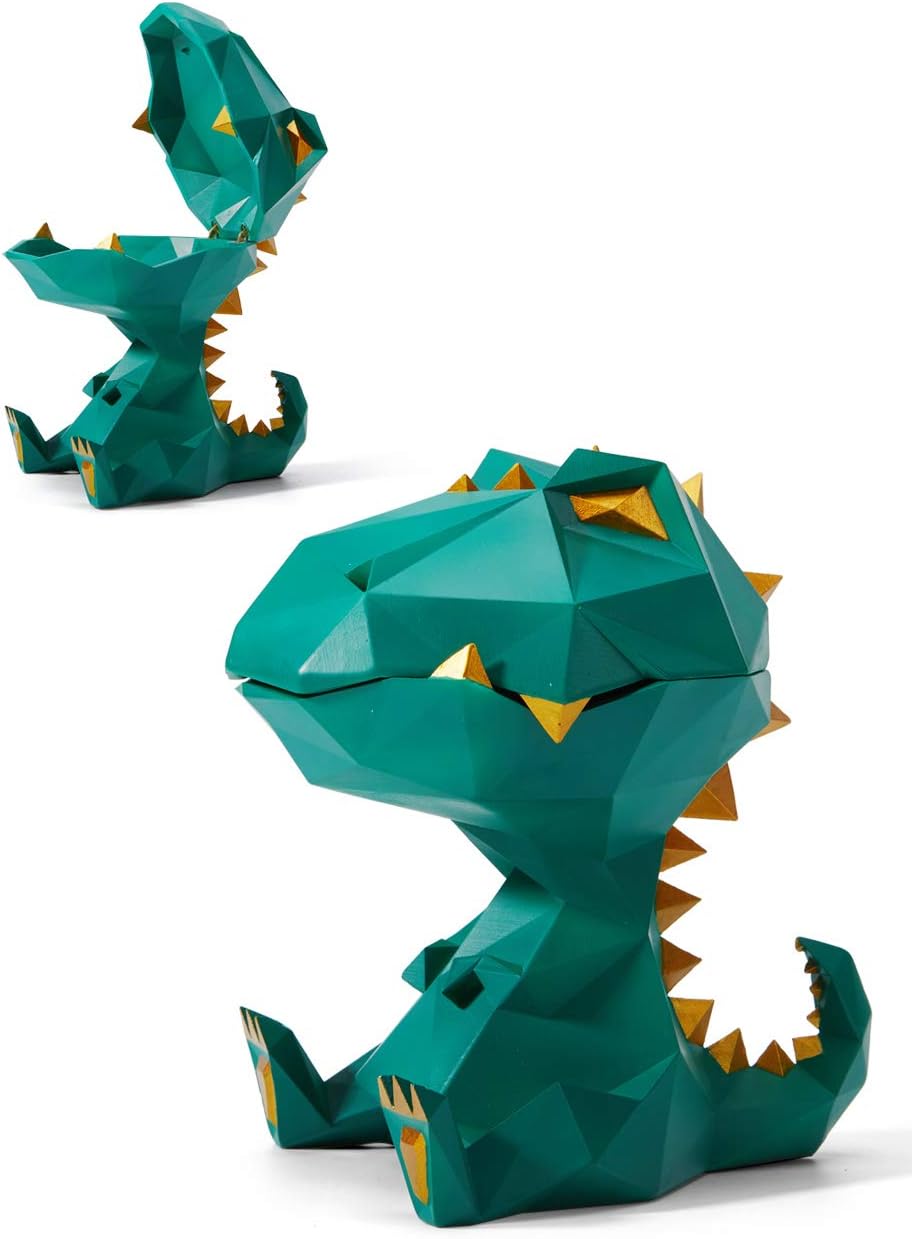 HAUCOZE Dinosaur Candy Dish Cookie Jar Storage Statue Modern Home Decor Sculpture Table Centerpiece Gift for Living Room Green 18cm