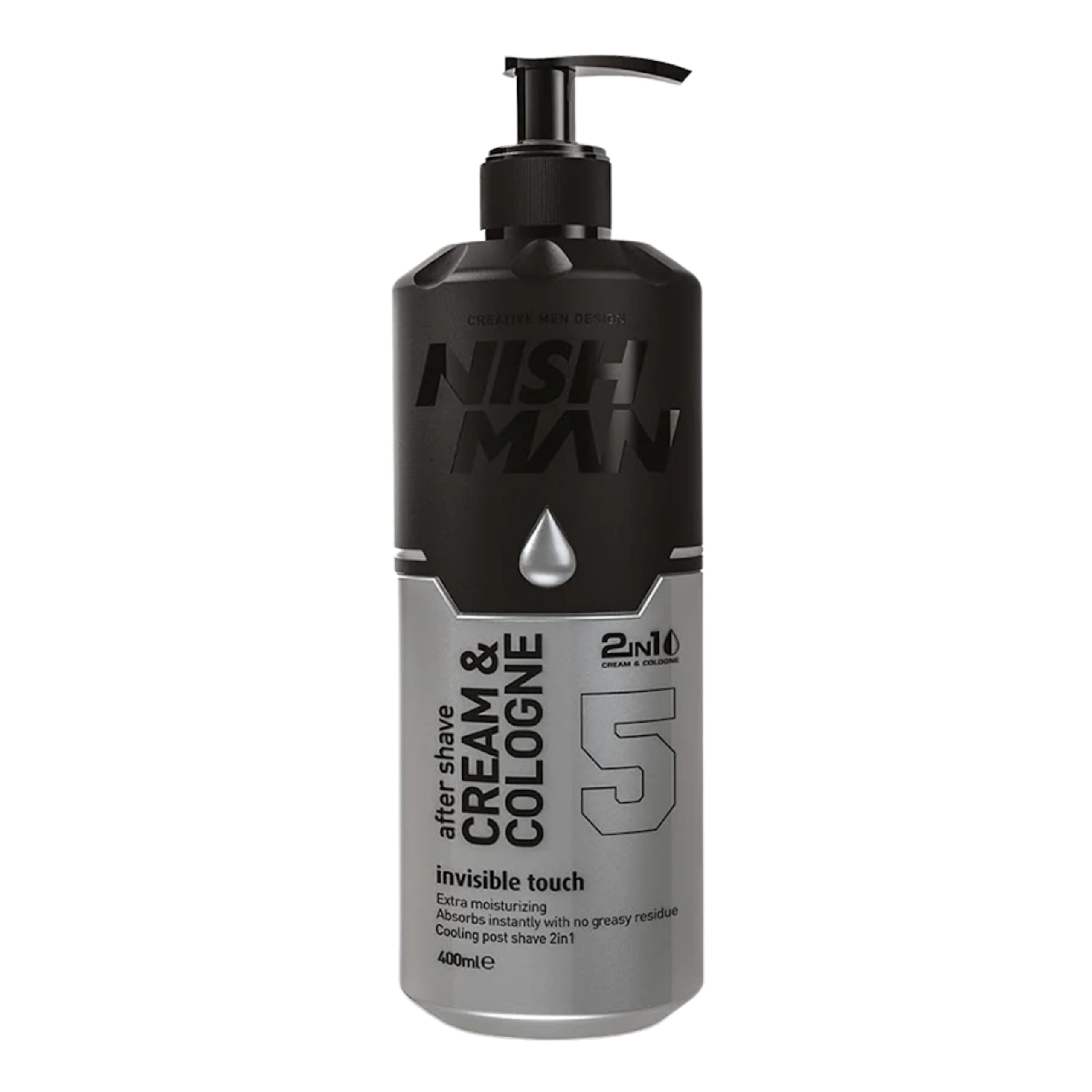 NISHMAN Aftershave Cream Cologne 05 - Invisible Touch 400ml โ 2in1 Cream & Cologne, Extra Moisturising Men's After Shave - Refreshing & Cooling Post-Shave Moisturising Spray Lotion