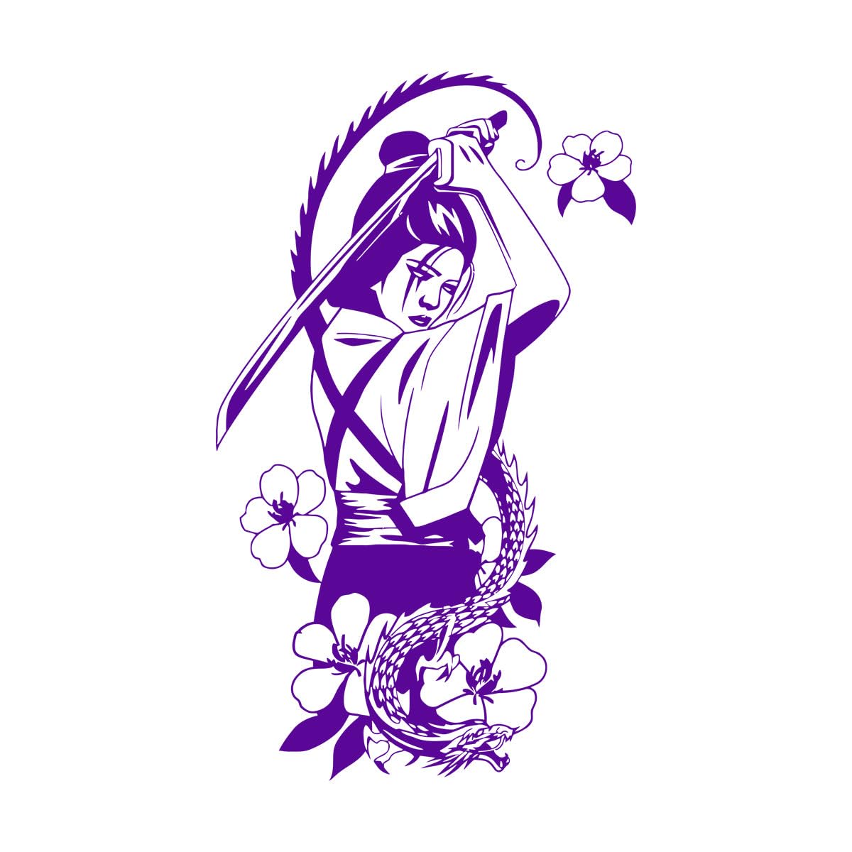 Japanese Geisha with Catana Flowers Dragon Stickers Anime Vinyl Wall Decals Bedroom House Decoration Boys Girls Room Poster Large - 58x98cm