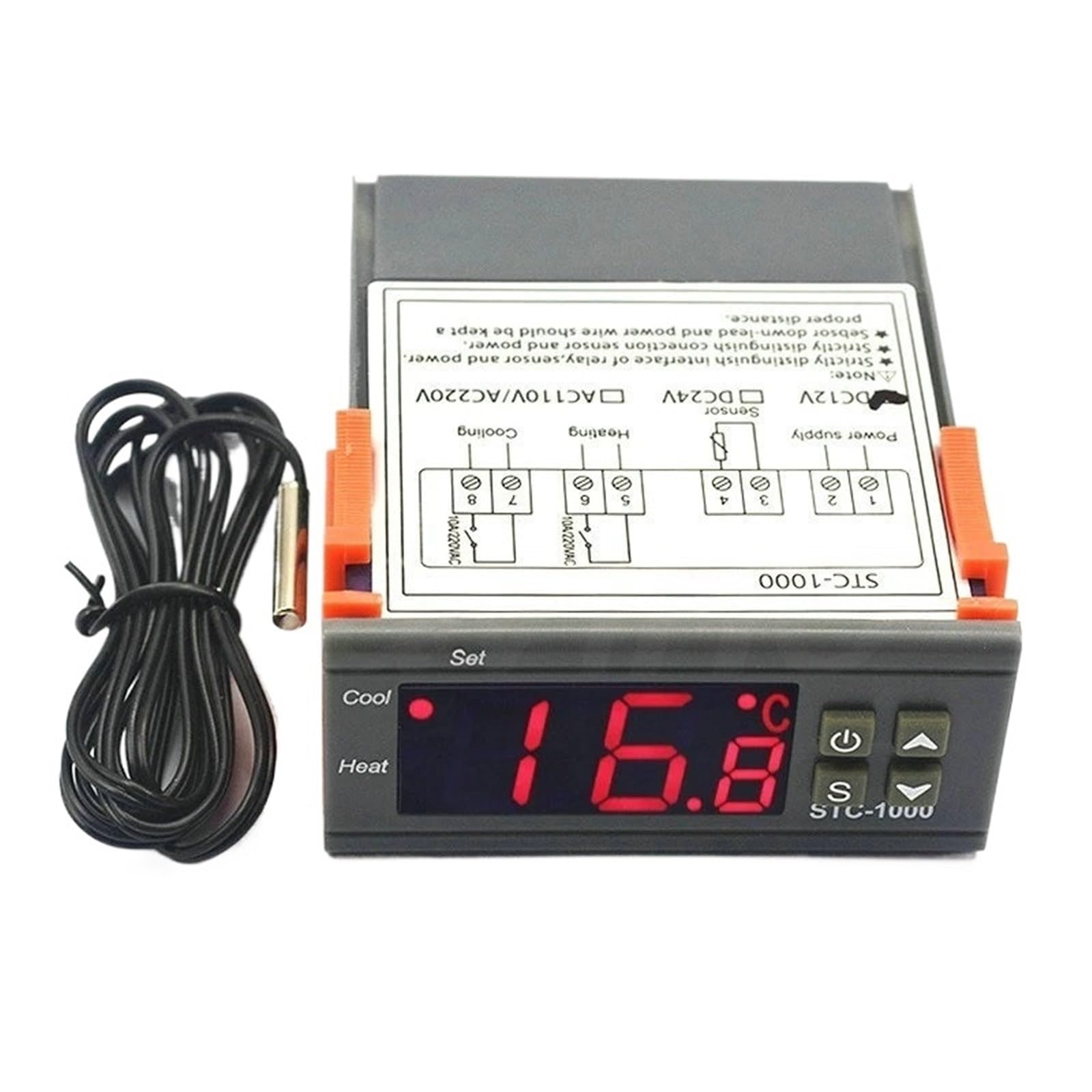 Termostato digital LED STC-1000 1000 for incubadora, controlador de temperatura, termorregulador, relé de calefacción y refrigeración, 12 V, 24 V y 220 V.(3 Pcs DC12V)