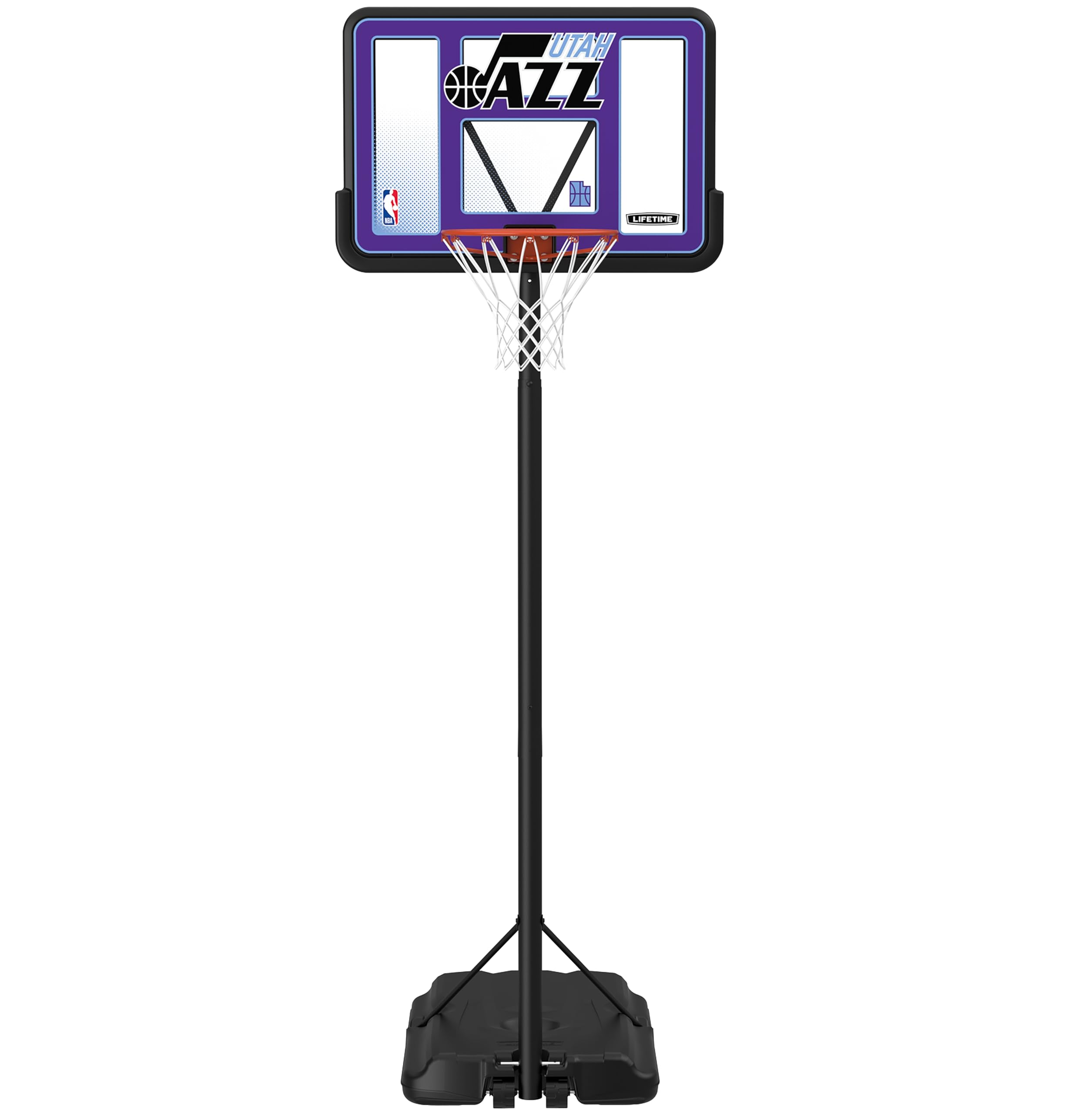 Lifetime NBA Utah Jazz Portable Basketball Hoop, Adjustable Height 7.5-10 Ft, 44 Inch Shatterproof Fusion Backboard, Base with Wheels