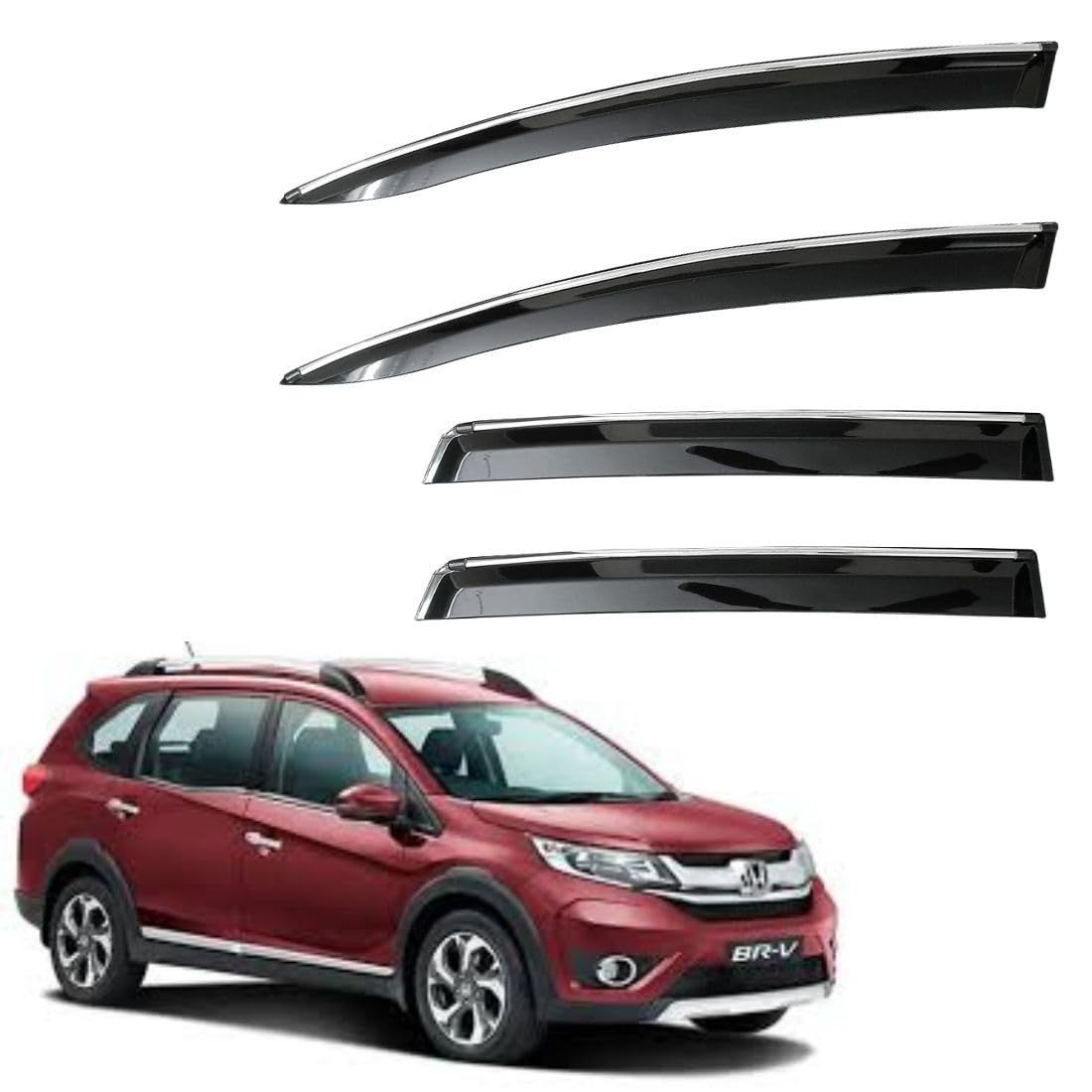 CAR SAAZ Non- Breakable Chrome Smoke Door Visor for Manza (2009-2016)| Premium Sun, Rain Wind Deflector | Strip Side Door Rain Visor – Set of 4 Pcs