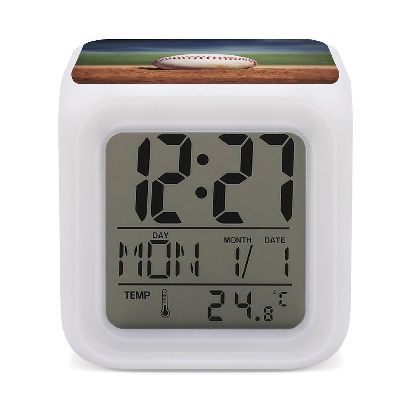 VstaDank Baseball Digital Alarm Clock LED Display Screen Color Change Alarms Clock Smart Alarm Clock Wake Up Digital Clocks with 7 Color Nightlight for Bedroom