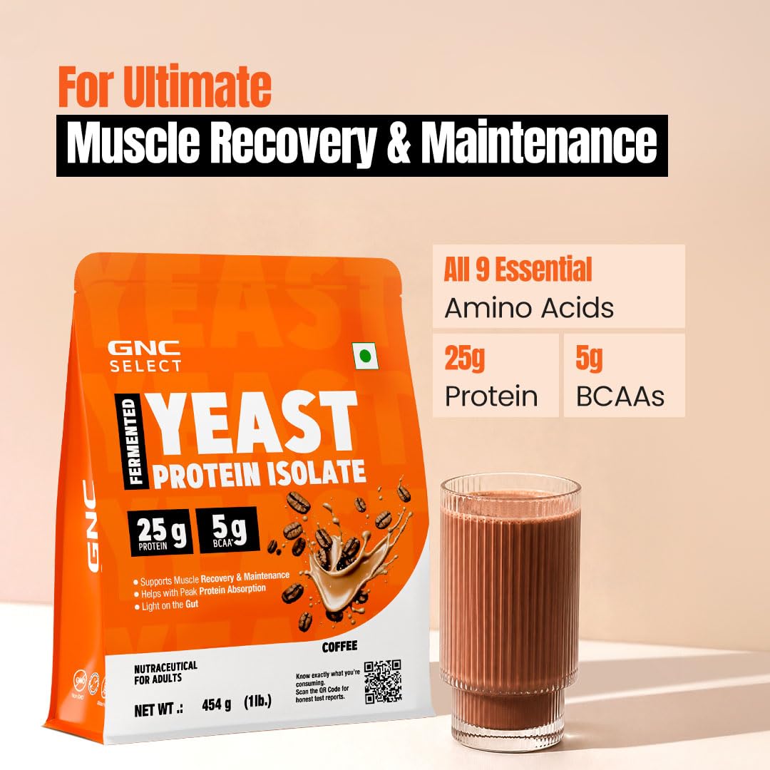 GNC Select Yeast Protein | 25g Protein, 5g BCAAs | Fermentation-Grown | Added Protease | Non-Dairy, 100% Veg, No Added Sugar | Digestive Support | Coffee, 1lbs — Amazon image 2