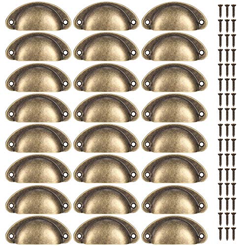 24 Piezas Manijas de Concha Vintage, Pomos y Tiradores de Cajón Semi-circulares, Manijas de Muebles, Perillas de Concha para Puerta, Cocina, Armario, Cajón, con 48 Piezas Tornillos Cover