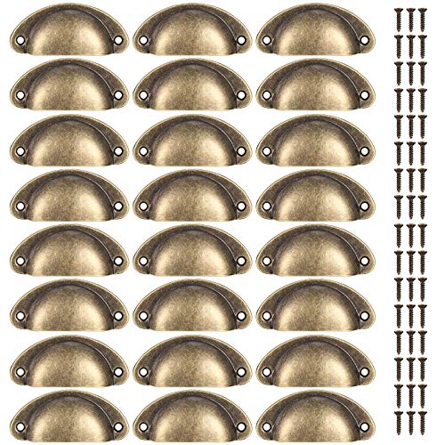 LJHOME 24 Pcs Shell Cup Handles, Semi Circle Drawer Pull Handle, Metal Kitchen Cupboard Cabinet Dresser Door Handles Knobs, Retro Furniture Knobs