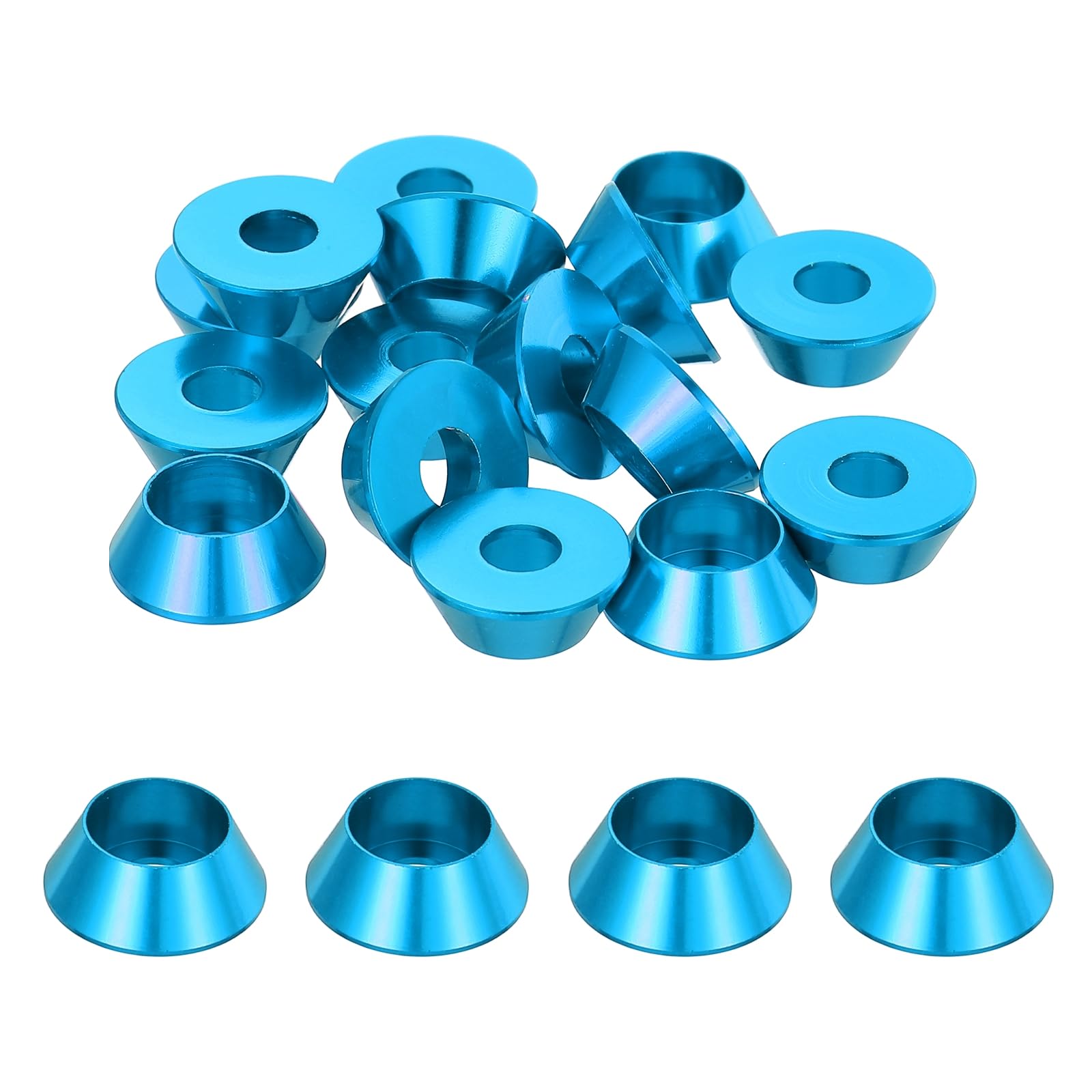 sourcing map M5 Cone Cup Washers, Anodized Aluminum Gaskets Cup Head Washer Gasket for Screw RC/FPV/PC/Drone/Mechanical Accessories Model Parts, Pack of 20 (Light Blue) โ image 1