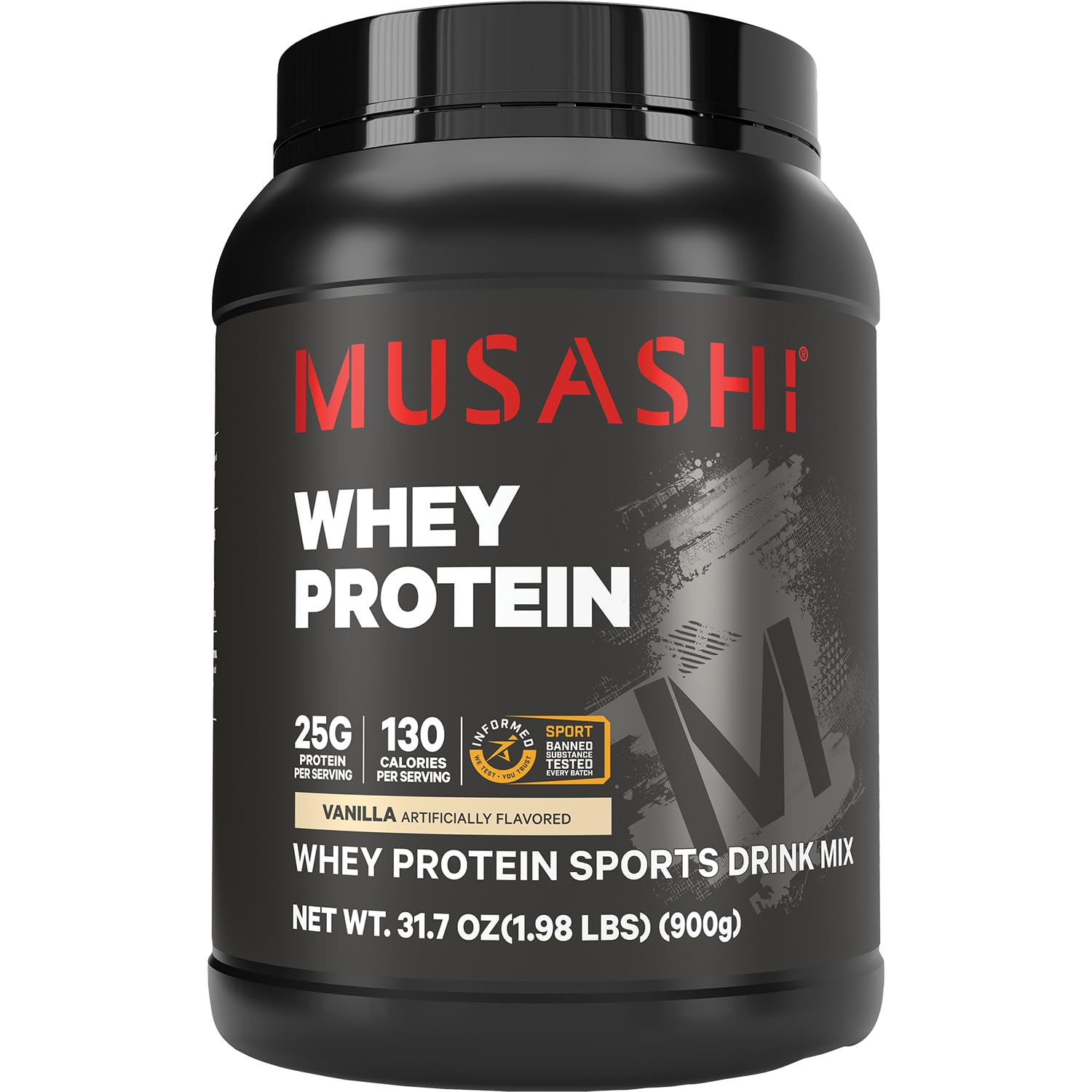 Musashi Whey Protein em pó sabor baunilha, blend WPC e WPI, 25 g de proteína, 900 g