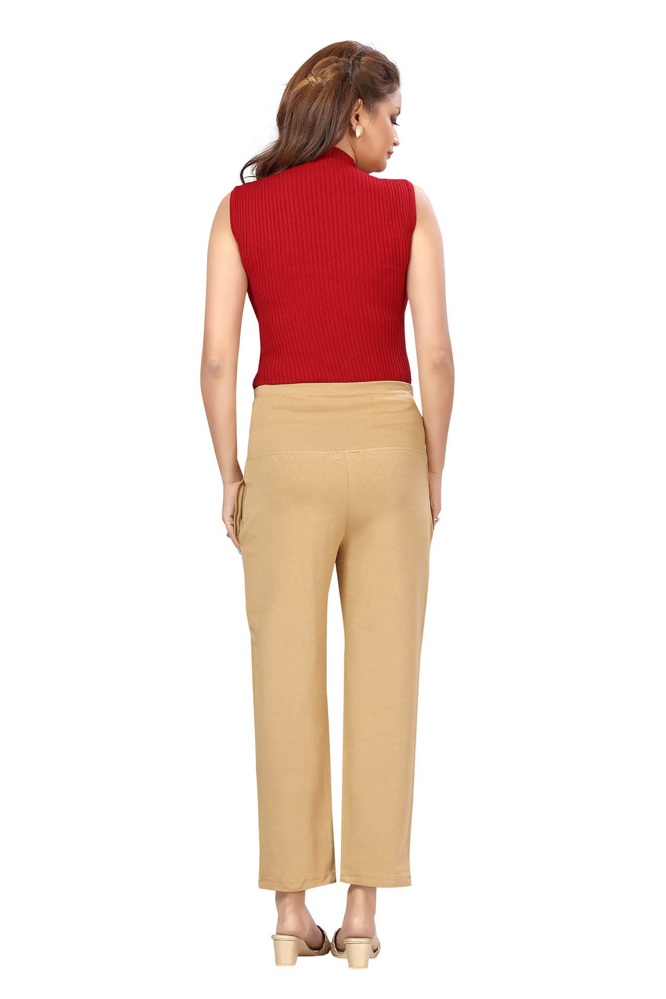 Easy Feed Women's Cotton Lycra Maternity Pants with Over The Belly Ankle Length | Backside Elastic Design Pre & Post Pregnancy Pants for Pregnant Ladies Mother (Skin,3XL) 4