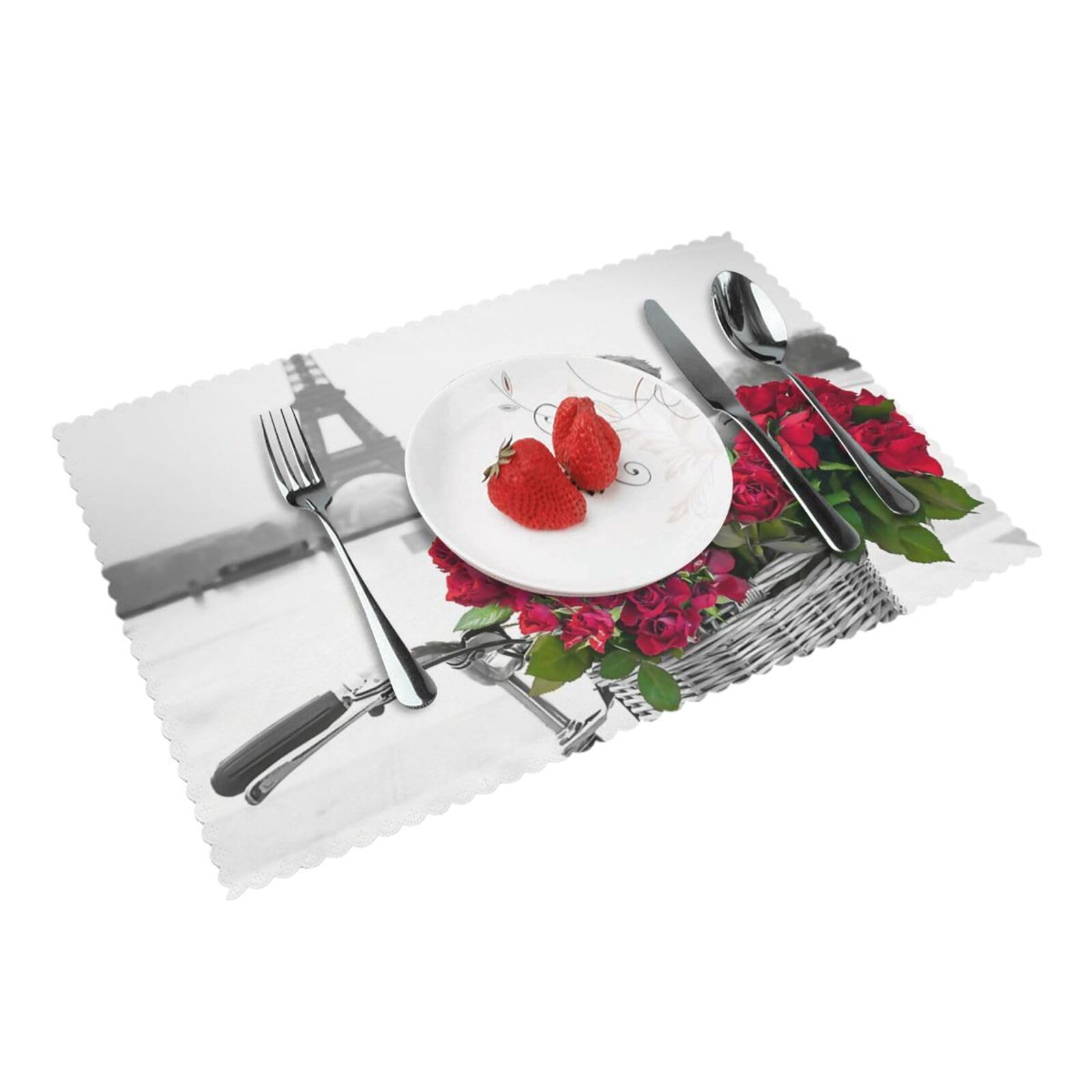 Romantic Eiffel Tower Printed Placemats Set of 4 PCS Washable Placemat for Kitchen Table Heat-resistant Table Mats 45x30 CM