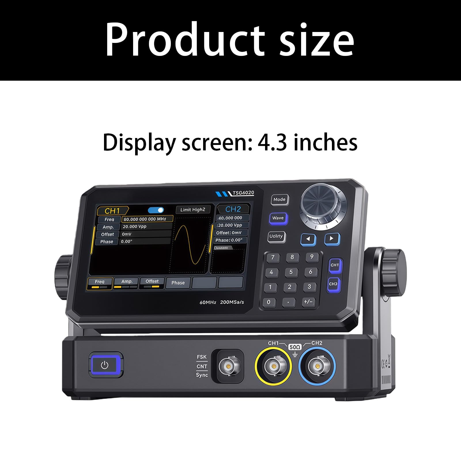 TSG6020 TSG3020 30/60MHz Funzione Doppio Canale Generatore di Segnali 200MSa/s 14 Bit 4.3" Touch Display per Funzione di Test Elettronico