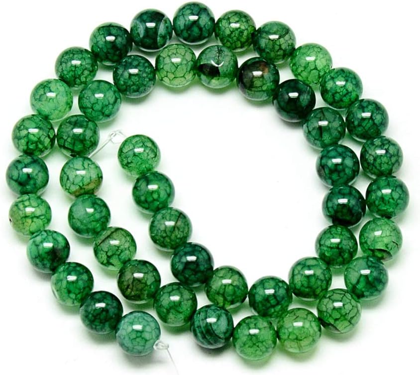 Perlin Agate Gemstones Round Beads Green Dragon Veins Natural Stone Semi-Precious for Jewellery Chain Bracelet Necklace Earrings DIY Crafts Threading Accessories (8 mm - 15 Pcs) - Image 2