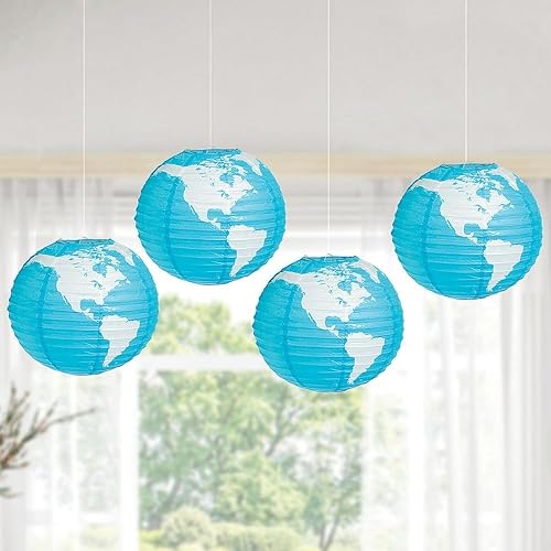 Miniatura 3 de Fun Express Juego de 3 linternas de papel colgantes de globo terráqueo de 12 pulgadas, decoraciones de fiesta, globos y decoración divertida