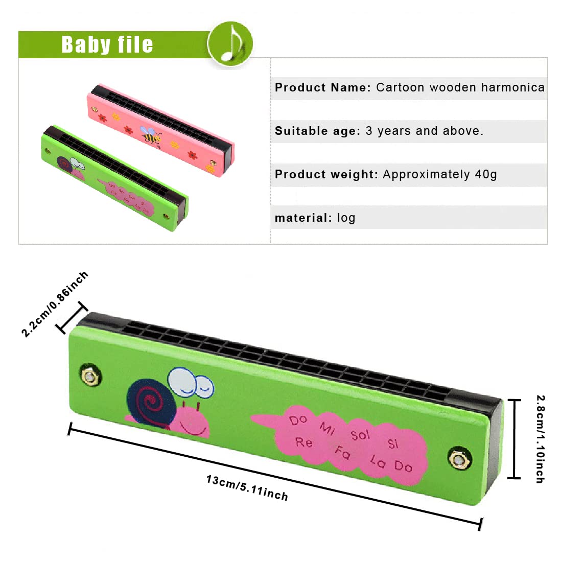 Armonica Di Legno Per Bambini | 16 Buche | Strumento Musicale Educativo | Regalo Compleanno O Natale - Foto 4