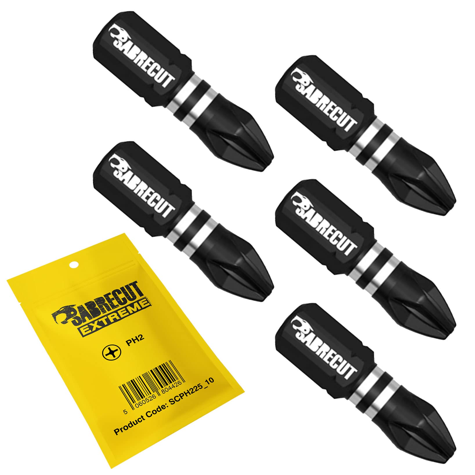 Sabrecut 5 X Scph225_5 25Mm Ph2 Impact Screwdriver Driver Bits Set Single Ended Phillips No.2 Heavy Duty