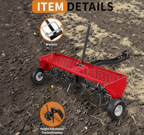 Garvee 40-Inch Tow Behind Plug Aerator,Pull Behind Aerator with Durable Steel Tines Lawn & Tray and Pneumatic Tires Tow Behind Spike Aerator for Lawn, Farm,Planting - image 2