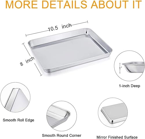Miniatura 2 de TeamFar Moldes para horno tostador, bandeja compacta de acero inoxidable para hornear, 10.5 x 8 x 1 pulgadas, saludables y resistentes, borde