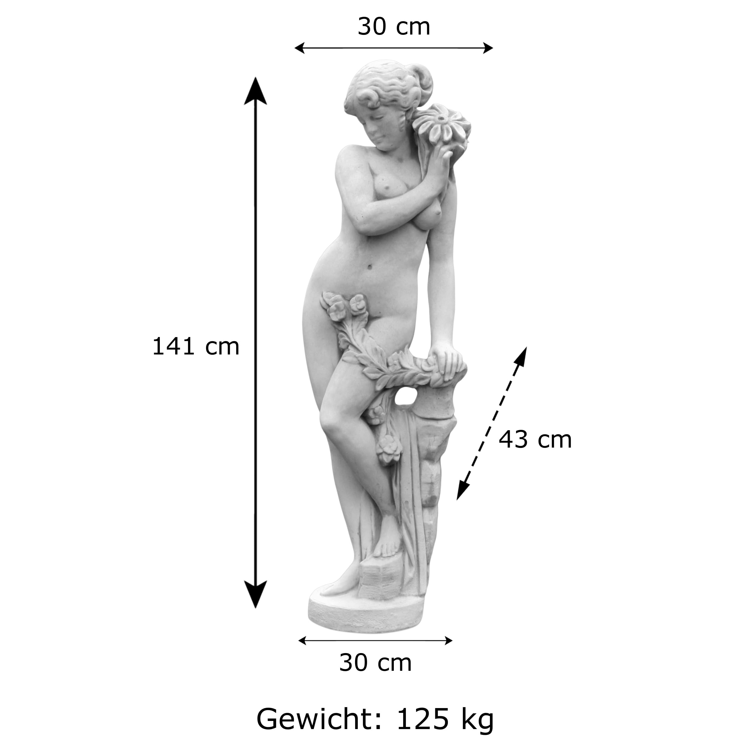 gartendekoparadies.de Statue der Venus mit Wasserlauf, Steinfigur, Weißbeton Steinguss, Grau, Frostsicher für Außenbereich, H. 141 cm, 125 kg