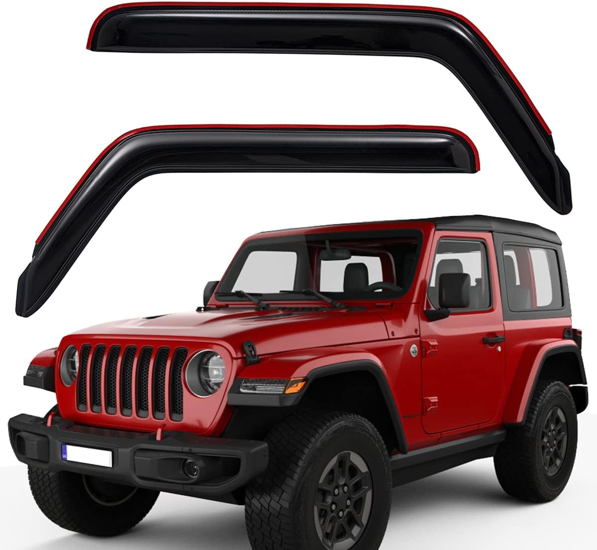 Lightronic Extra Durable Clip-on in-Channel Auto Vent Window Visor, Fits 2018-2025 Jeep Wrangler JL (2-Door), 2020-2025 Jeep Gladiator, UV-Protect Rain Guard, Original Wind Deflector, Smoke, 2-Pcs