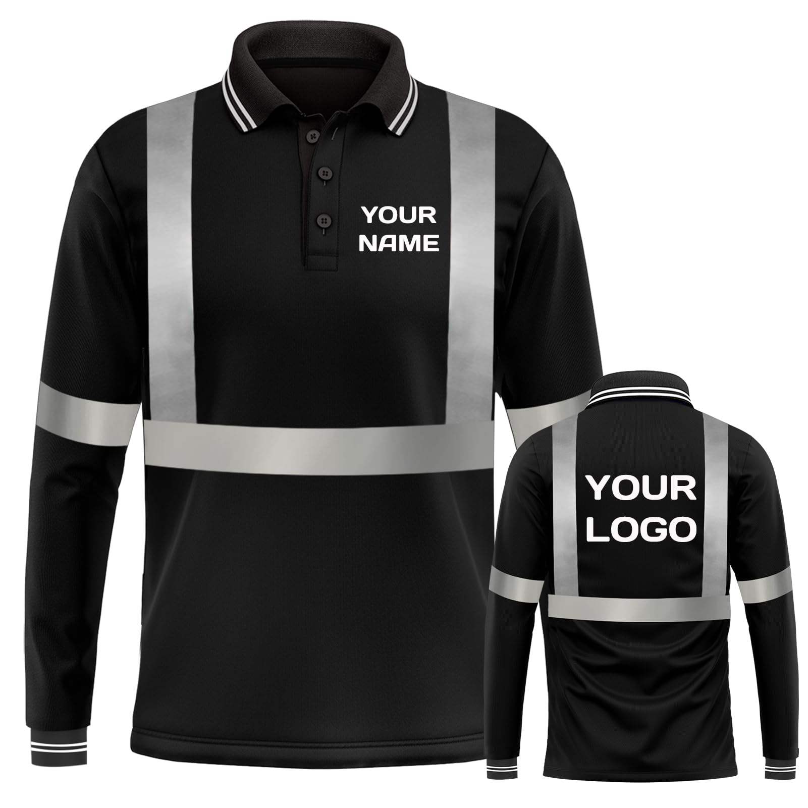 YOWESHOP Hi Vis Safety T-Shirt with Reflective Strip Long Sleeve Polo Shirt Customize Logo Quick Dry T-Shirts?M?Black5