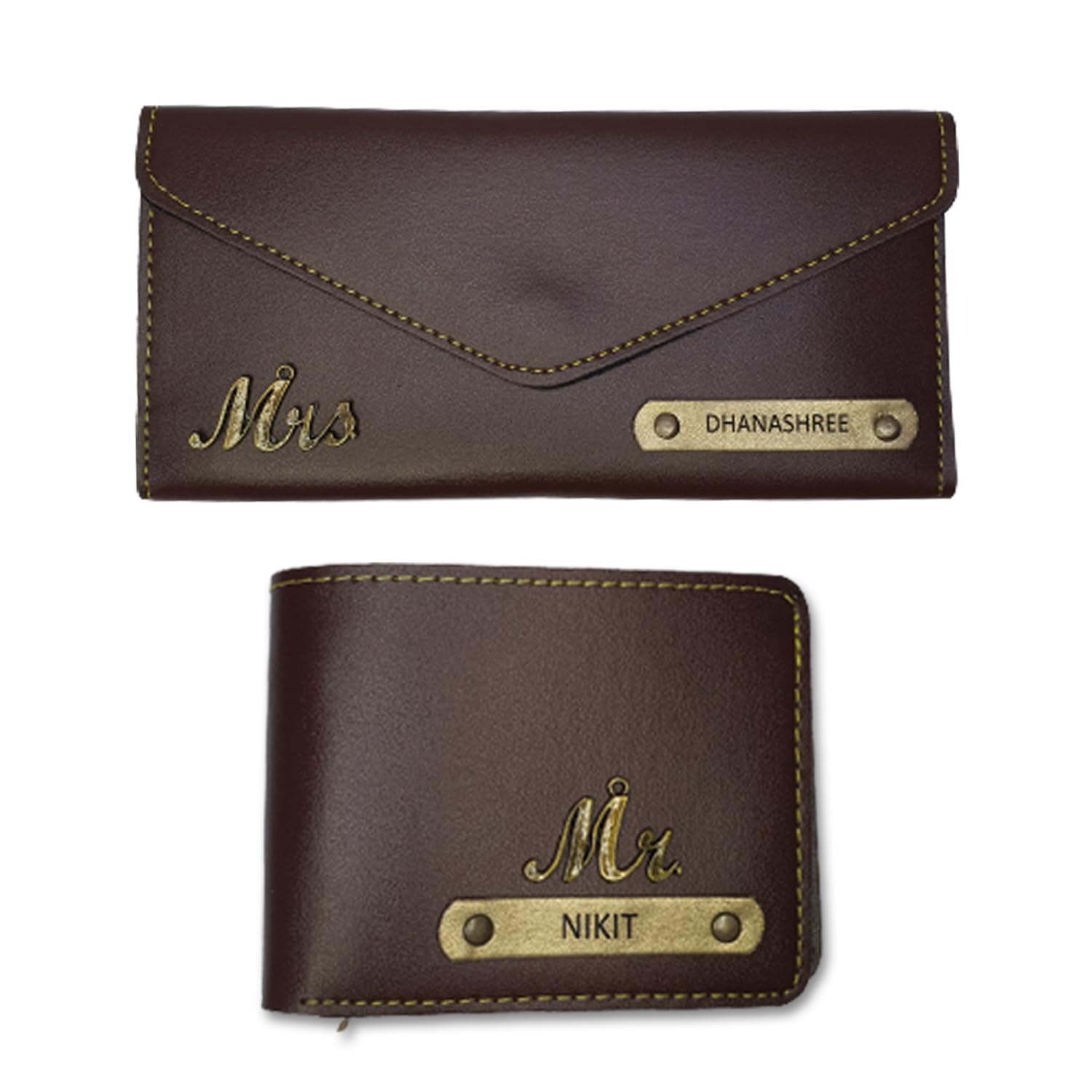 All You Need Store Customized Gifts for Couple | Customized Wallet Couple | Couple Gifts for Anniversary | Personalized Couple Wallet & Purse with Name and Charm (Dark Brown)