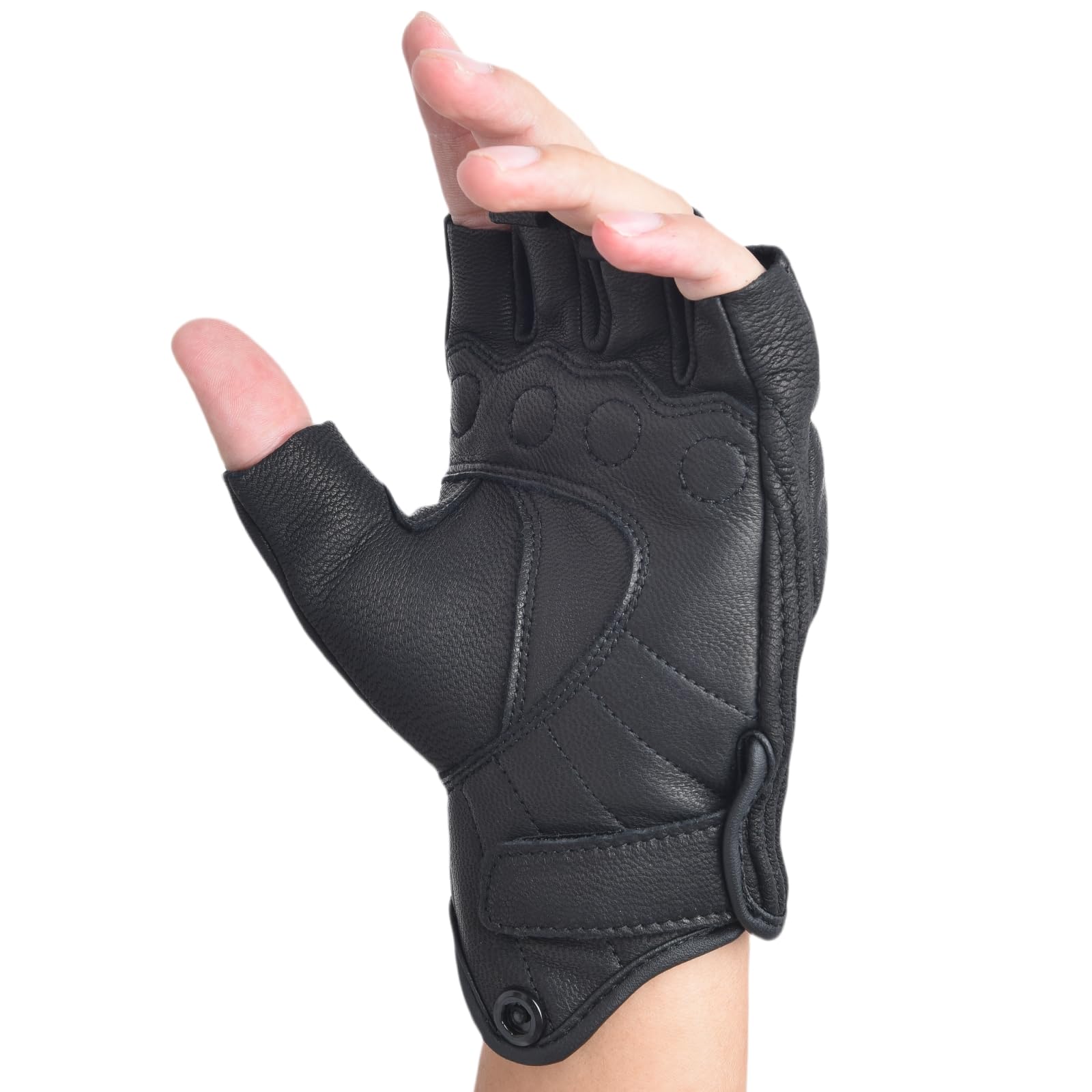 Mitaines en cuir noir pour homme, gants d'équitation, de moto, de conduite d'été, de cyclisme, demi-doigts