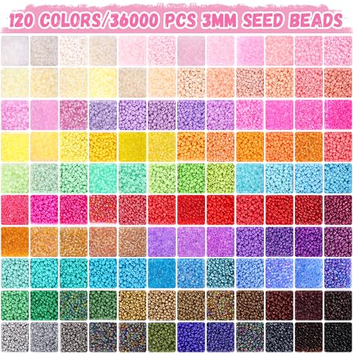 Funtopia 3mm 37000+Pcs Seed Beads for Jewellery Making 120 Colors Glass Seed Beads for Bracelet Making Friendship Bracelet Kit with Alphabet Letter Beads Smile Face Beads for DIY Art and Craft - Image 2