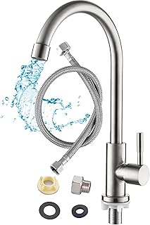 Comprar MYELECTROID Grifo Cocina Fregadero Solo Frío Alta Presión | Grifo Monomando, Giratorio 360º, Ahorro de Agua | Instalación Fácil Acero Inoxidable Grifos para Fregadero, Inoxidable, M18703
