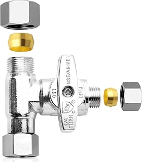 Tee Stop Valve Angle Stop Valve Adapter Add-A-Tee Valve 3/8"X3/8"X1/4" for Refrigerator, Ice Maker, Coffee Brewers, Reverse Osmosis Water Filters