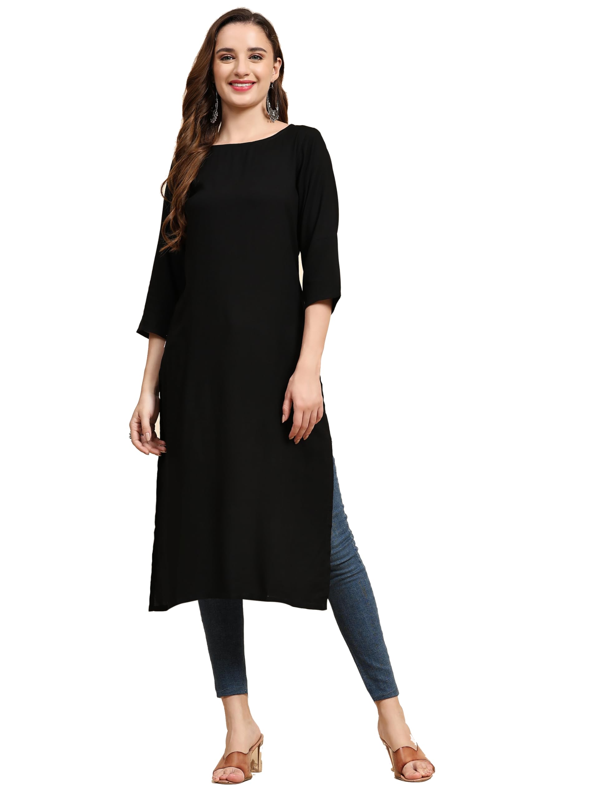 Weavers Villa Women's Cotton Plain Straight Kurta (Xx-Large) Black