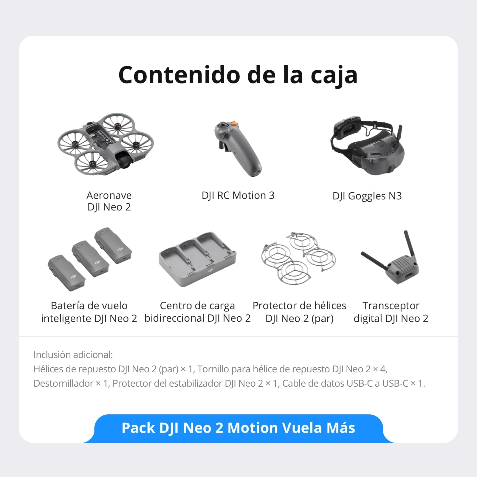 DJI Neo 2 Motion Drone 4K FPV RC Motion 3 Goggles N3 3 Baterías Bundle 2 Luz Estroboscópica Adaptador Set de Limpieza