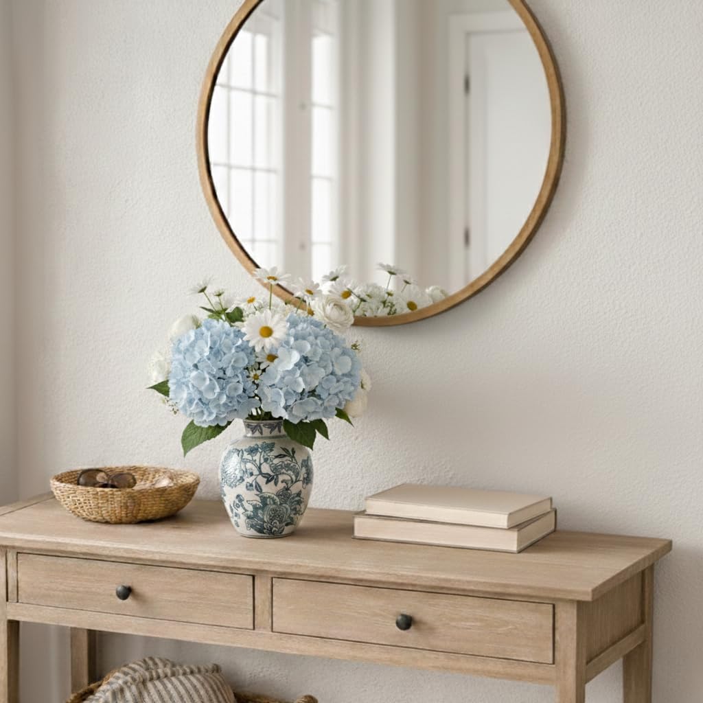 SIDUCAL Ceramic Chinoiserie Floral Vase | 6.3 Inch Blue and White Vintage | Retro Ice Cracked Blue and White Porcelain Vase for Table, Living Room, Bathroom Decoration, Shelf Decor, Mantel - Image 8