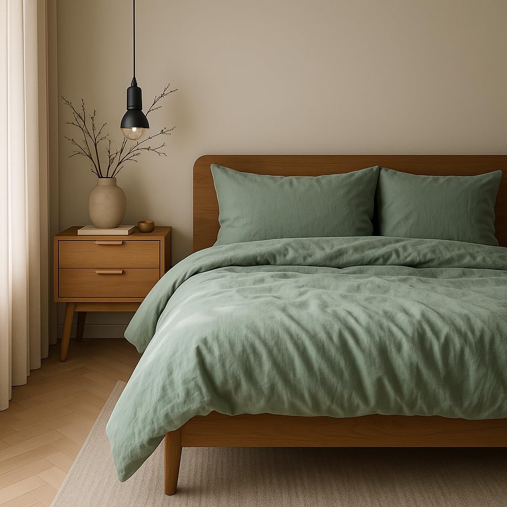 VEL VET HOME Bettwäsche 140x200 Baumwolle Bettbezug 140x200 cm mit Kissenbezug 80x80 cm Hohe Qualität Bettwäsche-Set mit Reißverschluss 100% Baumwolle Made in EU Olive